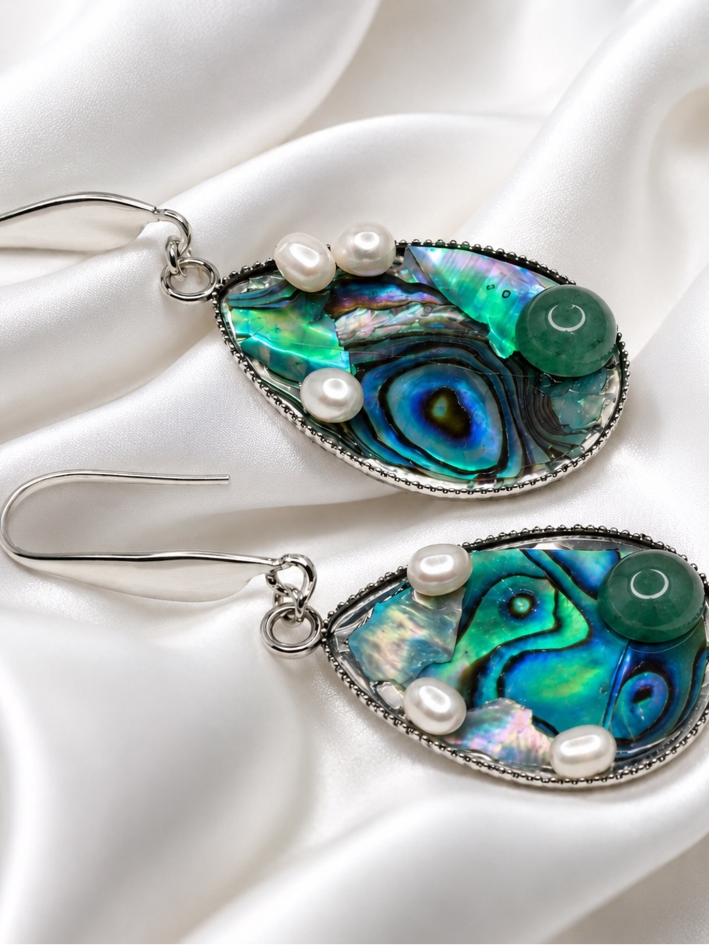 Handmade Abalone & Freshwater Pearl Earrings, Artist Design
